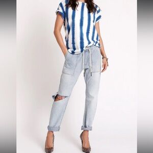 🆕 One Teaspoon Shabbies Drawstring Boyfriend Denim Jogger Pants Relaxed Fit